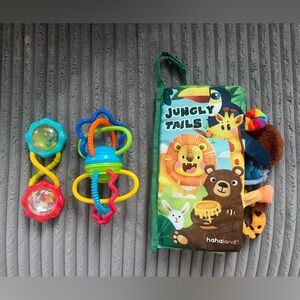 🧸Jungly Tails Plush Activity Book & Multicolor Baby Rattles